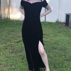 Vintage Velvet Leg Slit Evening Dress